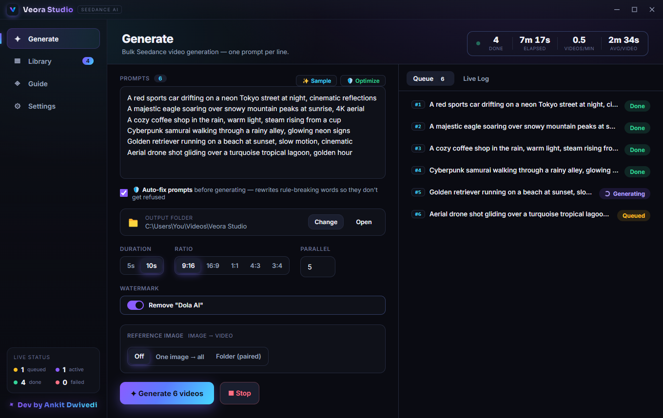 Veora Studio — bulk AI video generation app